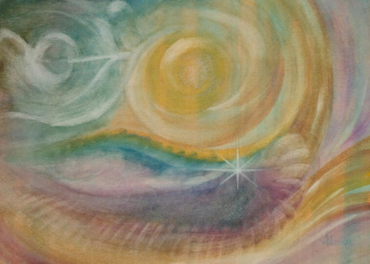 Paesaggio oro-smeraldo - Acquarello cm. 32x44