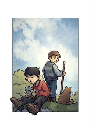 Illustrazione commemorativa di Gabriele e Silvano da piccoli Illustrazione commemorativa di Gabriele e Silvano da piccoli